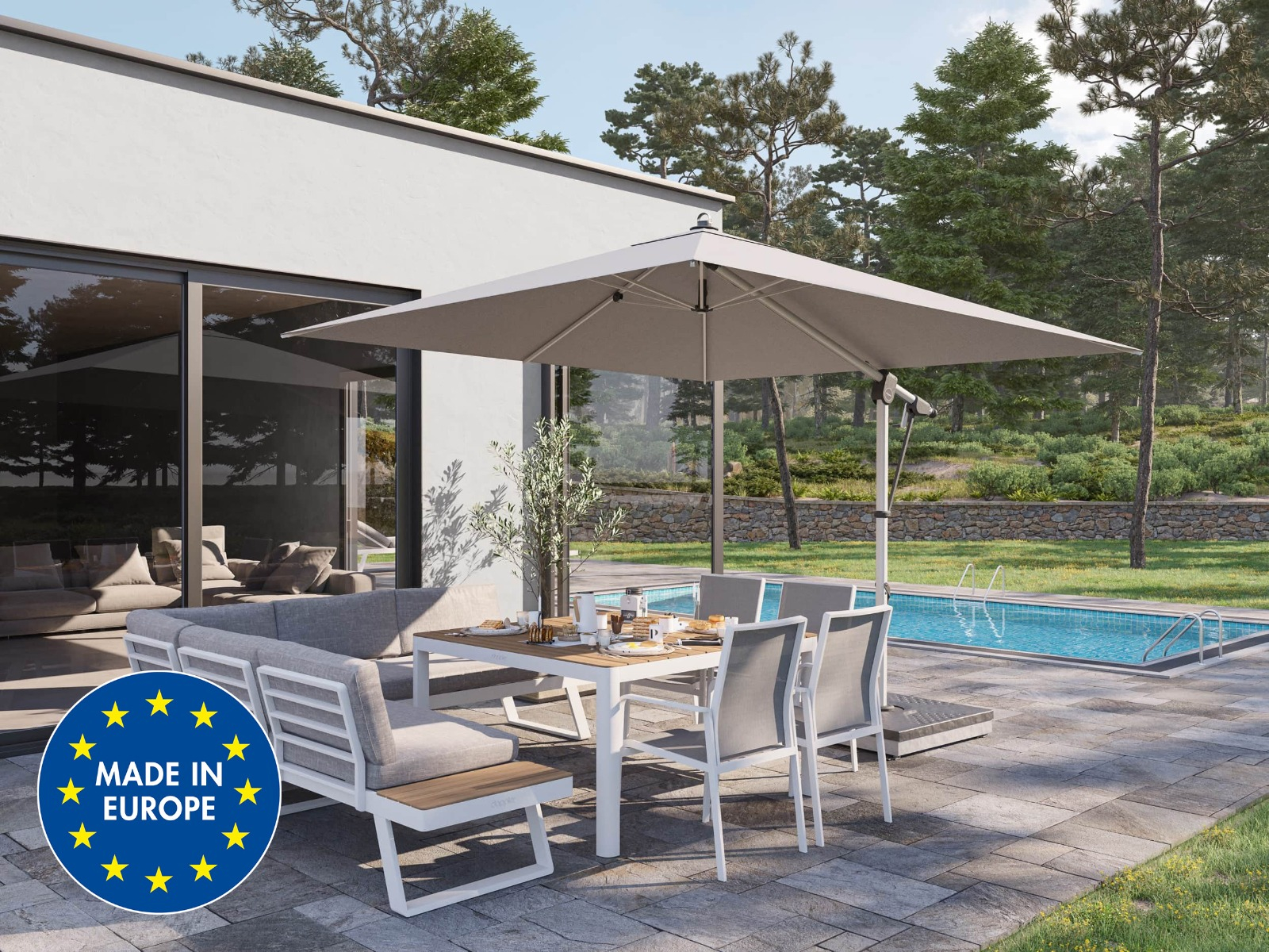 Rechteckiger Ampelschirm hellgrau von doppler